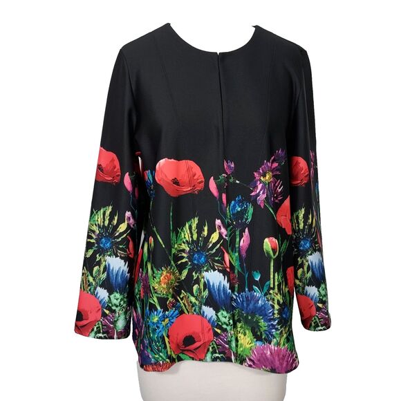 Peck and Peck Cardigan Jacket Black Floral Colorful Long Sleeve Womens Large - Picture 1 of 14